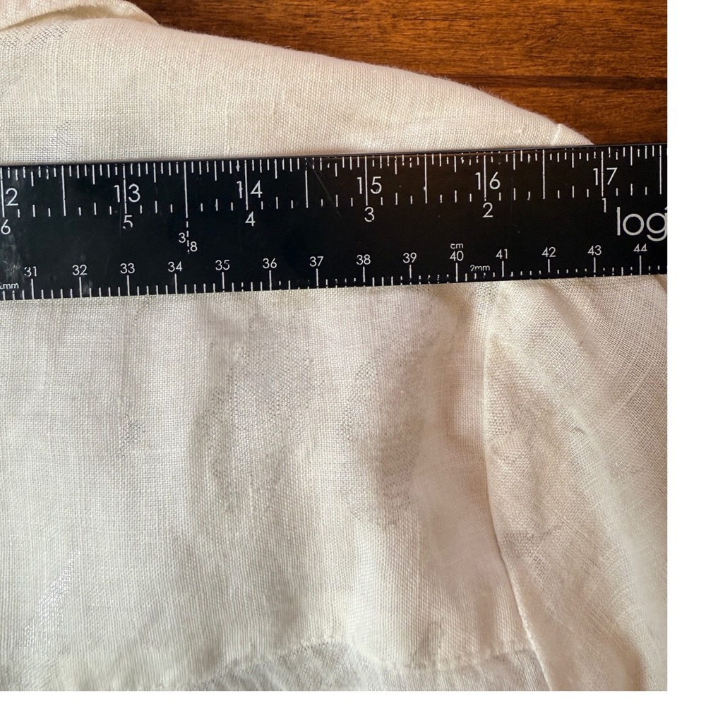Women's 100% Linen White Button Front Blouse Metallic Silver Floral Print Size L - Picture 8 of 8